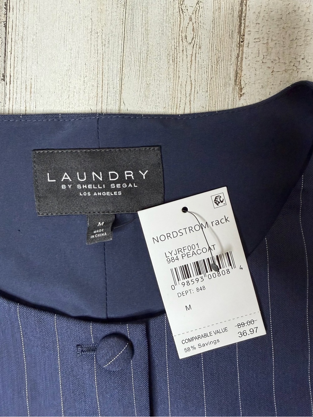 Laundry By Shelli Segal Navy Pinstripe Collarless Vest - Picture 3 of 5